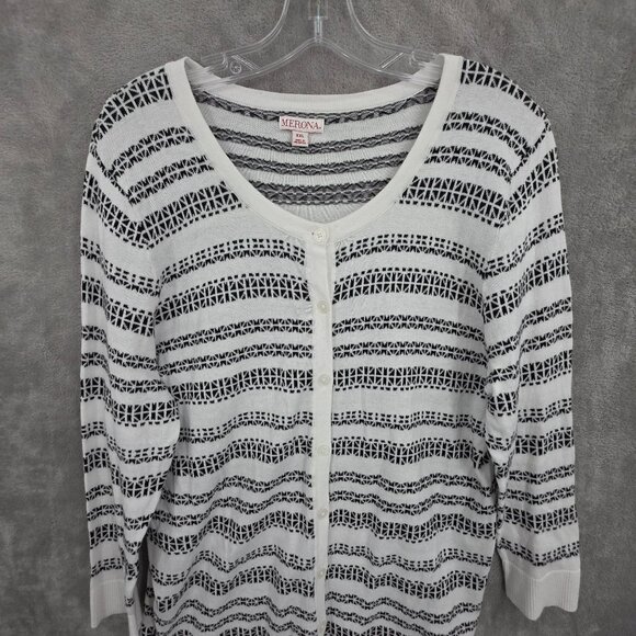 Merona Cardigan Sweater Bundle XXL Black White Grey Stripe Bling Button Up Knit - Picture 10 of 13